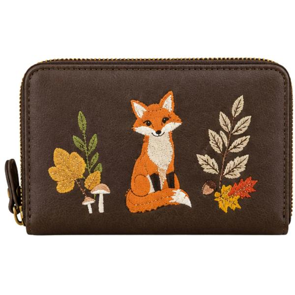 Fores Collection Fox Embroidered Woodland Zip Around Purse - Chocolate