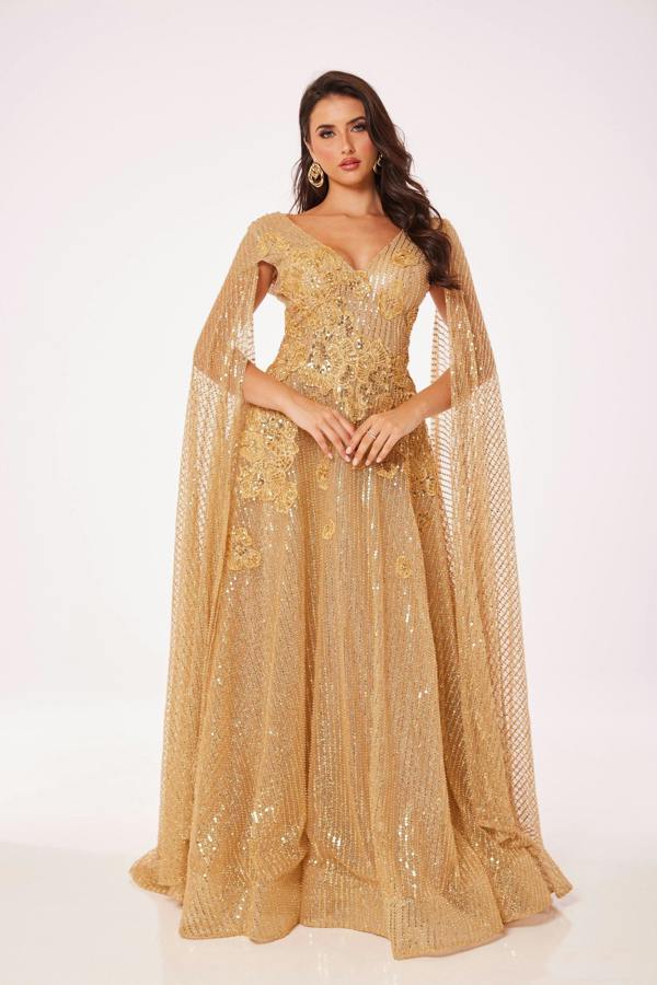 LuvForever Gold Drape Sleeve Maxi Dress