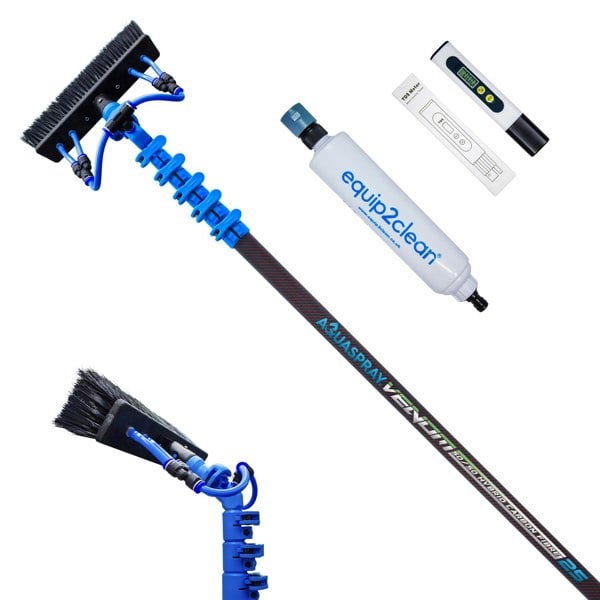 Equip2clean Aquaspray® Venom Bundle Kit - 25ft Water-fed Telescopic Window Cleaning Pole + Inline Di-Filter + TDS Meter