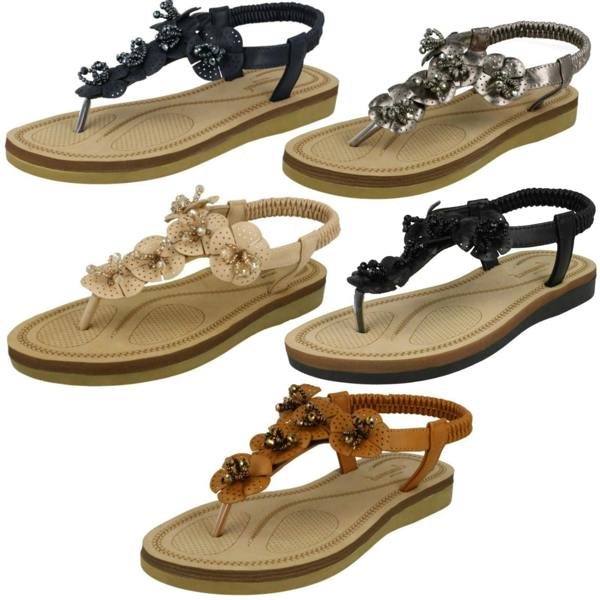 Savannah Ladies Savannah Beaded Flower Trim Sandals