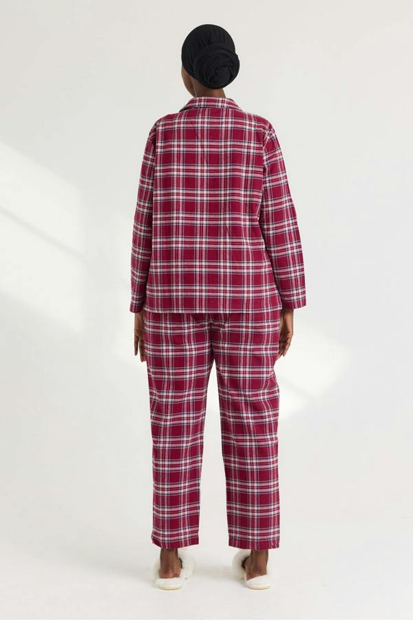 Plaid Long Pyjama Set in Bordeaux - Pajamas
