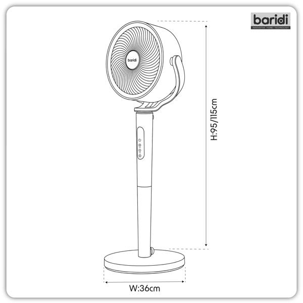 Dellonda Baridi 12" Adjustable-Height Pedestal Fan with Remote Control, Back Light Function & 12hr Timer, Grey - DH264