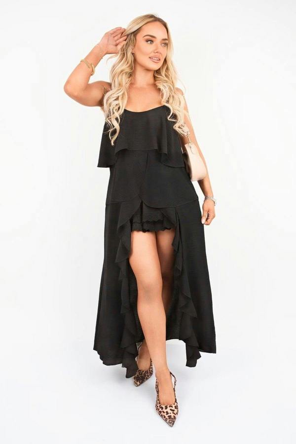 Nayeli Layered Cami Top With Asymmetric Hem - Black