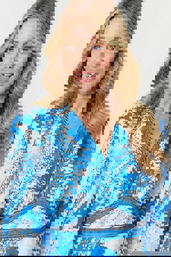 Blue | Floral Long Sleeve A-Line Maxi Dress