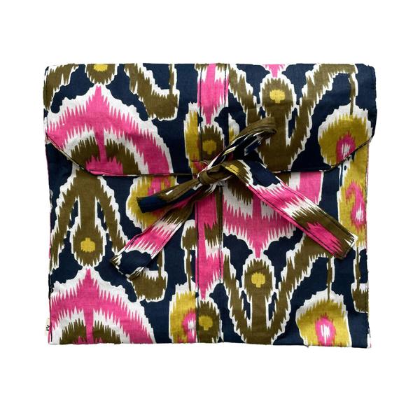 Hayley & Co Ikat Print Cotton Long Pyjama Set in Navy Blue and Pink