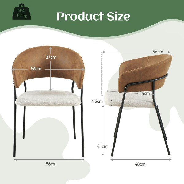 SONARA Set of 2 Curved Dining Chair with Sleek One-Piece Metal Frame