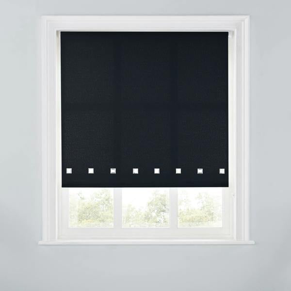 A.Unique Home Trimmable Square Eyelet Roller Blind - 2FT - BLACK - 60cm(W)x170cm(L)