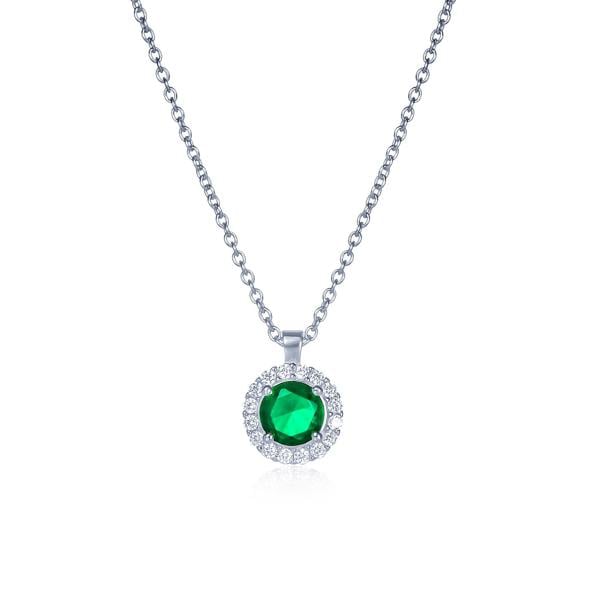 namana 925 Sterling Silver Green Cubic Zirconia Round Halo Pendant Necklace