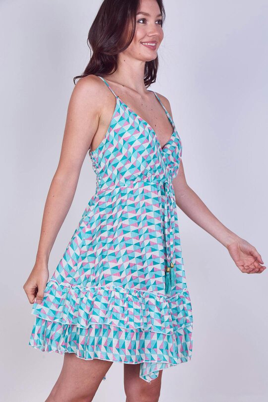 Boho Printed Cotton Mini Dress – Lightweight Summer Strappy Dress