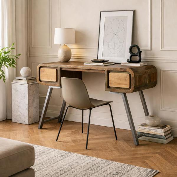 Wyld Haus Los Angeles Reclaimed Wood and Metal Desk 2 Drawers