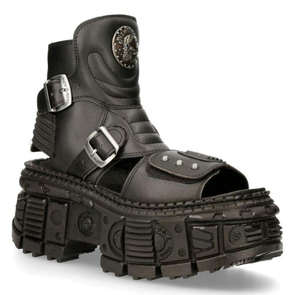 New Rock Black VEGAN Leather Boot Sandals-BIOS106-V3