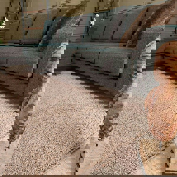 Beige colour Shaggy rug Plain design thick pile, non-shedding.