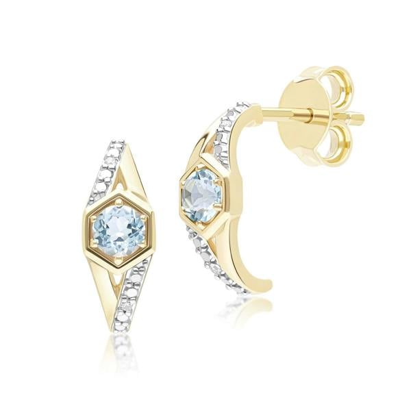 Gemondo Geometric Hexagon with Prong set Round Topaz and Diamond Half Hoop Earrings in 9ct Yellow Gold