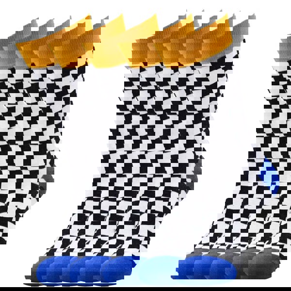 Anysox 5 Pairs Size 5-14 Fashion Socks Novelty Skateboard Squares Black and White Pattern Cotton for Women Dark Blue