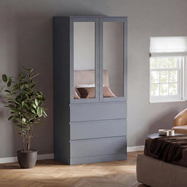 Vida Designs Denver 2 Door 3 Drawer Mirrored Wardrobe