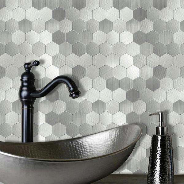 ENER-J Large HexaStyle Aluminum Peel & Stick Tile, Size: 290 x 288 x 4 mm (Pack of 4)