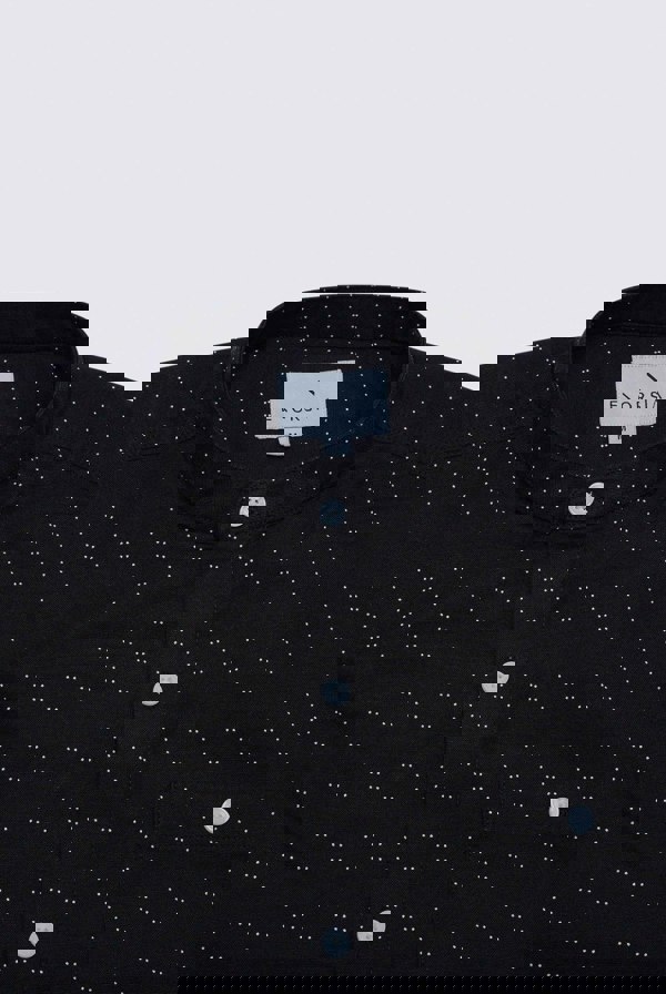 ENORSIA Black Printed Grandad Collar Short Sleeve Shirt