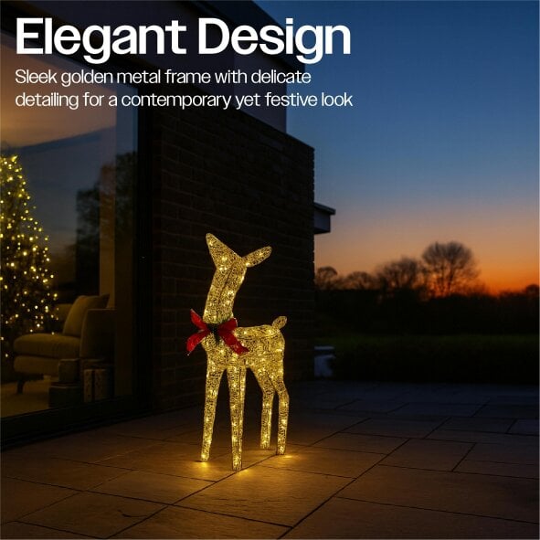 Scotts of Stow Xmas Haus 74CM Gold Rattan LED Christmas Festive Holiday Deer