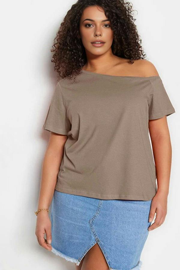 WOVCOR Off-Shoulder Detail 100% Cotton Knitted Blouse