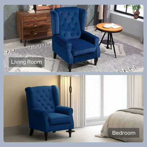Wyld Haus Topano Blue Retro Wingback Accent Armchair With Diamond Button Tufted Upholstery