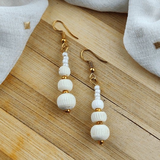 White Bead Earrings