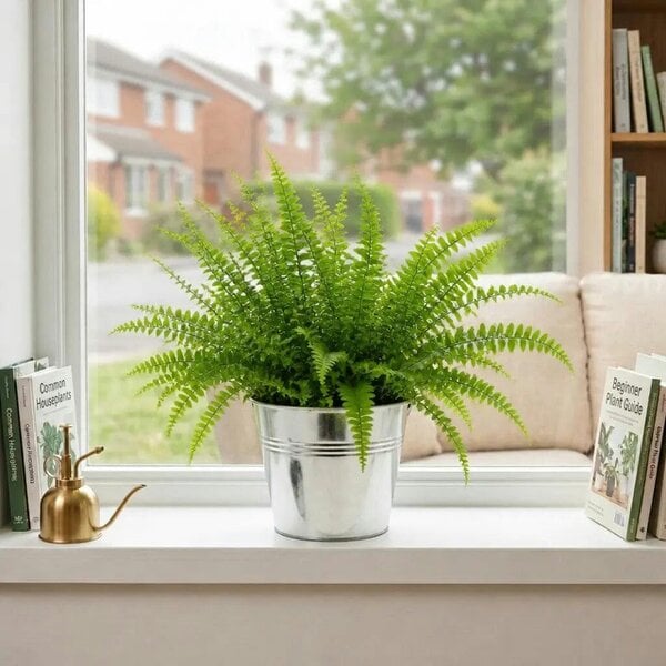 Nephrolepis Boston Fern – Lush Feathery Green Indoor Houseplant - Galvanized Bucket