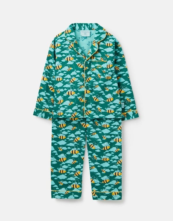 Luca and Rosa Blue Busy Bees Boys Button Up Pyjamas