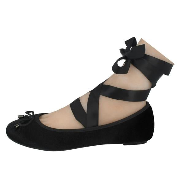 Spot On Ladies Spot On Tie Up Leg Ribbon Flat Ballerina Shoe F80273