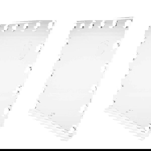 LED Bluetooth mirror measuring 80 x 60cm with a sleek white frame, illuminated by 12 round lights for bright, clear reflections