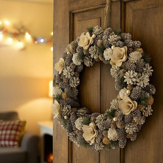 Neo Luxury 50cm Extra Large Frosted Pine Cone Wreath