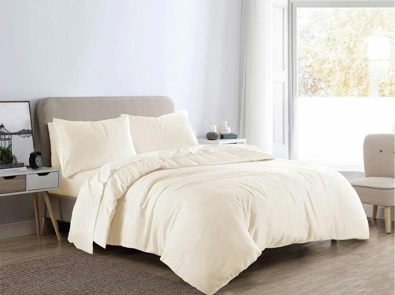 Plain Dye Flannelette Cream Duvet Cover Set