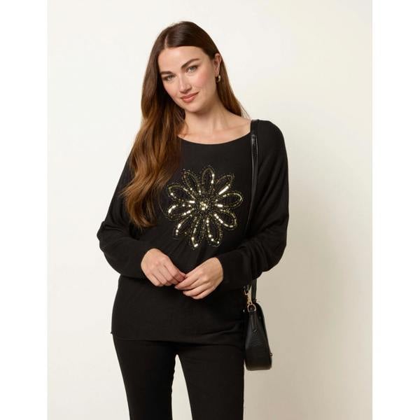 Blue Vanilla Embroidered Sequin Flower Top