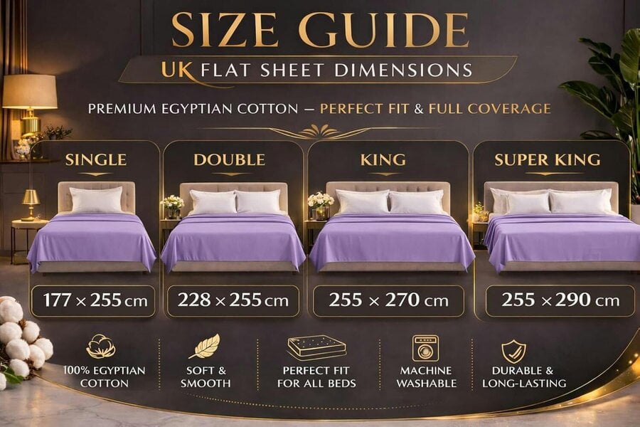 Night Zone 200 Thread Count Egyptian Cotton Flat Sheet – Hotel Quality Bed Linen - Lilac