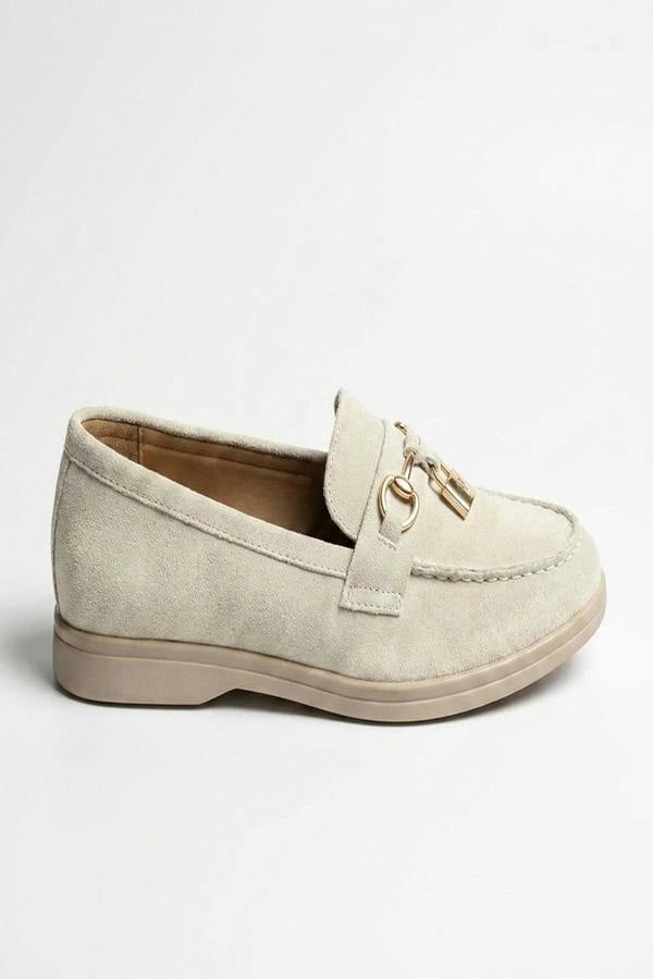 Camille Womens Suede Padlock Charm Loafers - Beige