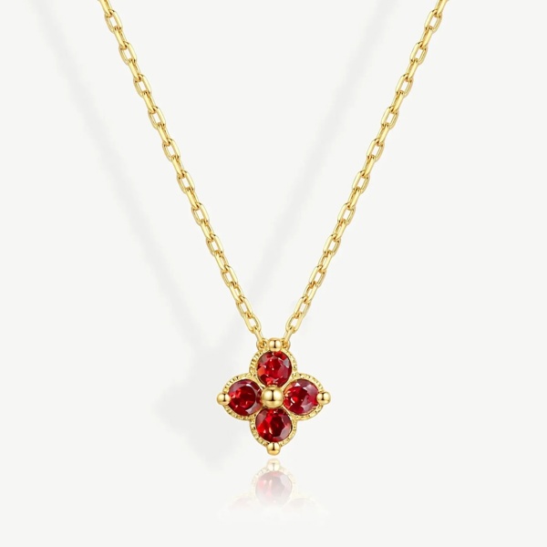 Muchv Ruby Red Flower Necklace in 14k Gold