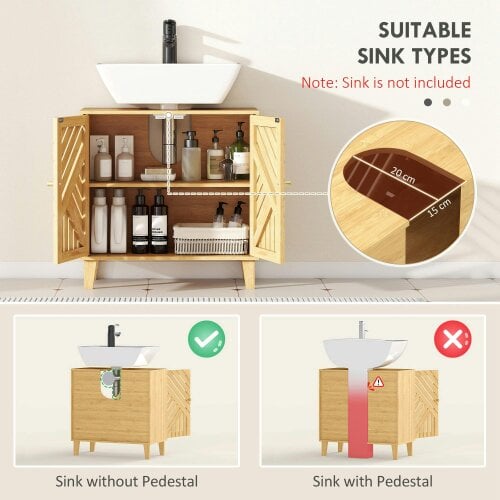 Wyld Haus Limifi Bamboo Under Sink Bathroom Storage Cabinet With Adjustable Shelving Natural Finish