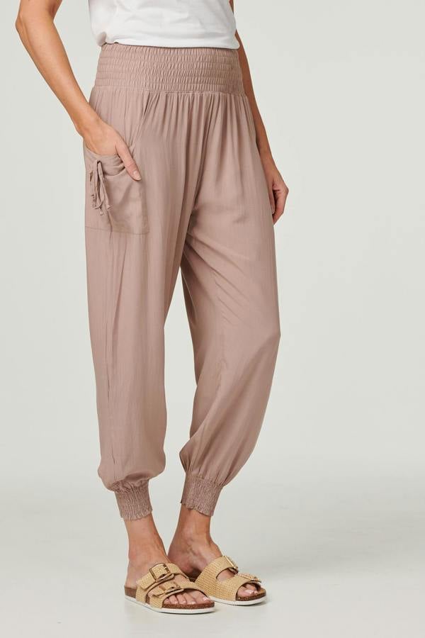 Brown | High Waist Pull On Tapered Pants