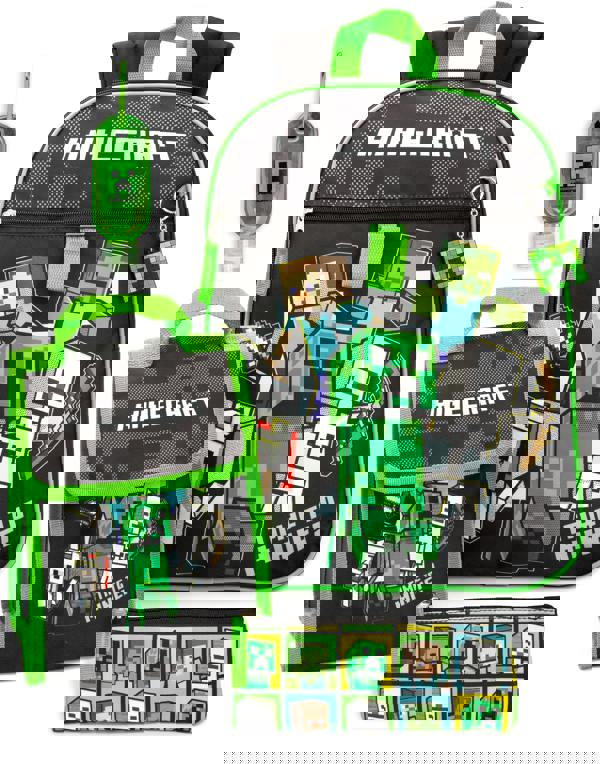 Minecraft Boys Black Creeper, Zombie, Steve 4 Piece Backpack Set (One Size)