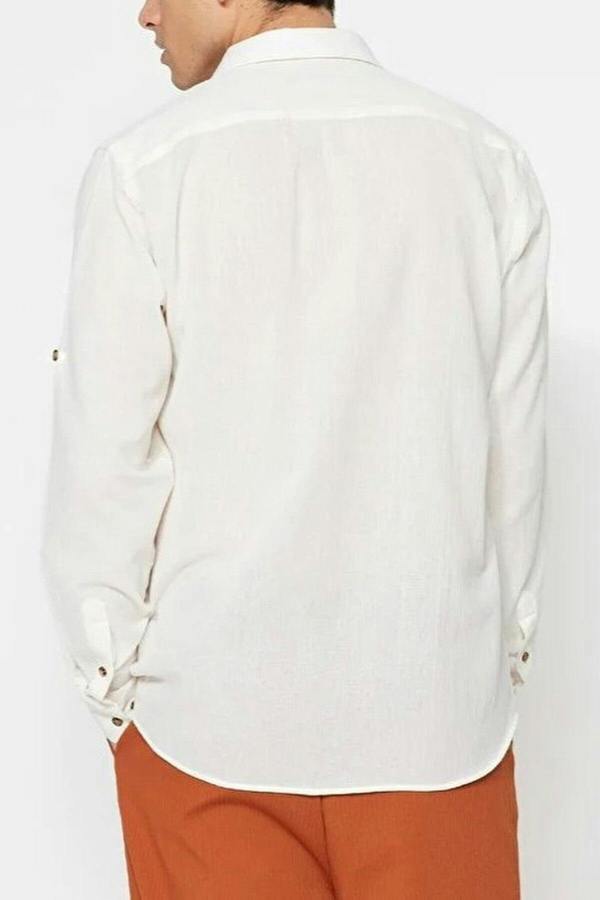 WOVCOR Linen Look Men’s Shirt with Epaulettes and Wrinkled Effect