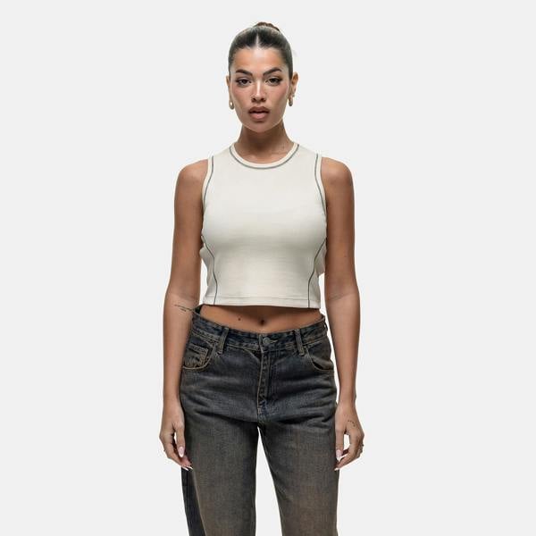 Good For Nothing Cream Stitch Detail Cropped Vest Top - Cream Image 1