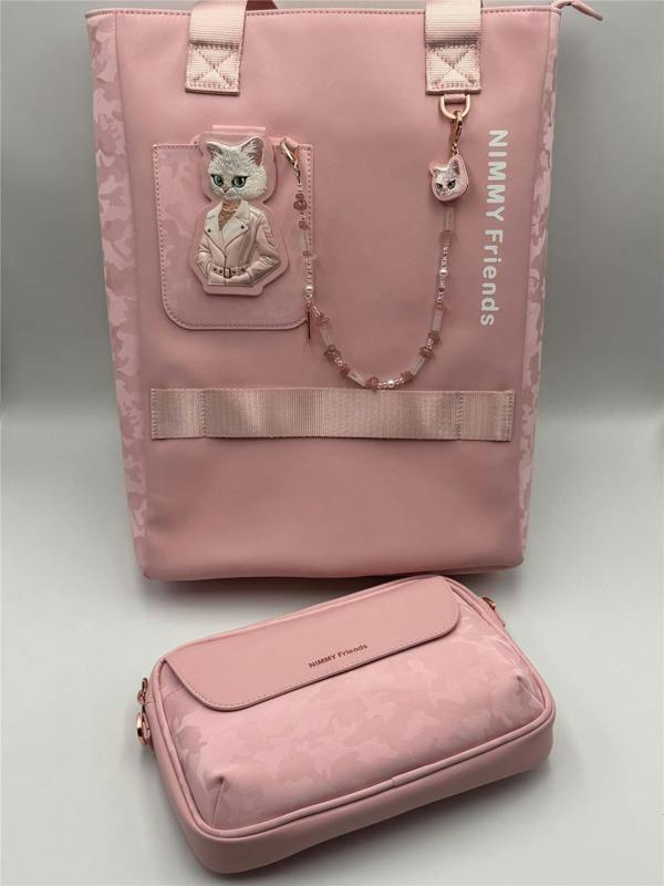 Nimmy Friends Nimmy Magnetic Fashion Series Combo White Cat Laptop Backpack with Detachable Pouch Pink - N-CXMC-STSJDNBZH-04