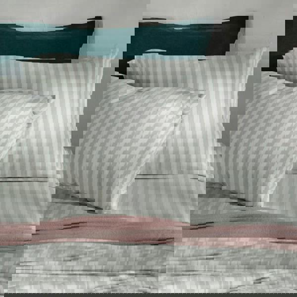 Soak&Sleep Misty Green Herringbone Stripe Cotton 30cm Standard Fitted Sheets