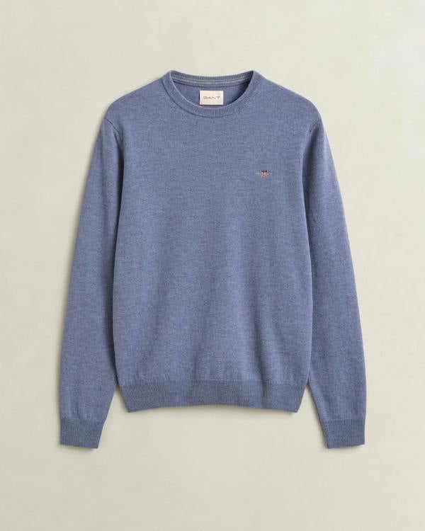 GANT Mens Superfine Lambswool Crew Neck Sweater - 476 Blue Horizon | CHO | Designer Mens Crew Neck Jumpers