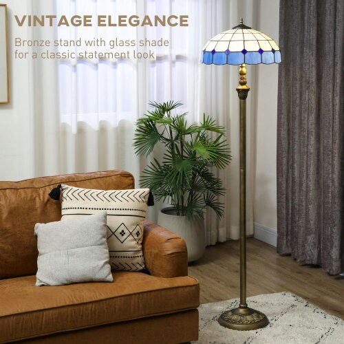 Wyld Haus Luel Metal And Glass Bronze And Blue Tiffany Style Floor Lamp With Handcrafted Shade
