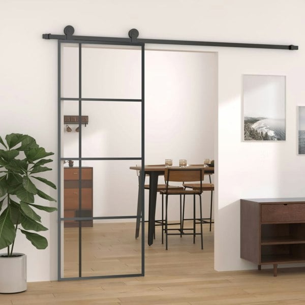 Berkfield Sliding Door ESG Glass and Aluminium 76x205 cm Black