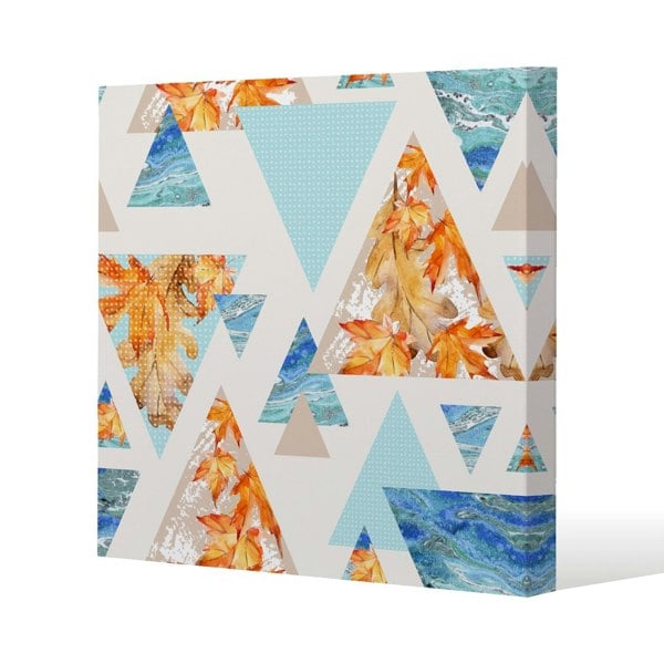 Benjamin Tate Design Triangles with maple, oak leaves, marble Slim Style Canvas Print  60x60cm , 15mm Slim Real wood.