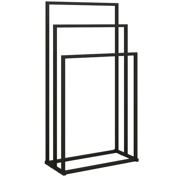 Freestanding Towel Rack, Steel Towel Rail Holder with 3 Bars, Black