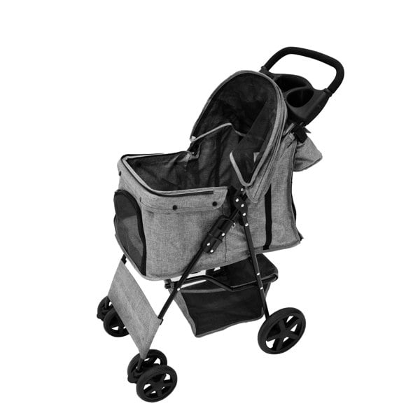 Monstershop Pet Stroller with Rain Cover & Caddy Bag - Woven Grey