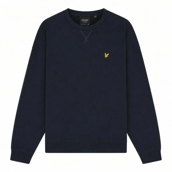 Lyle & Scott dark navy heavyweight crew neck sweatshirt with signature golden eagle logo on the chest.
