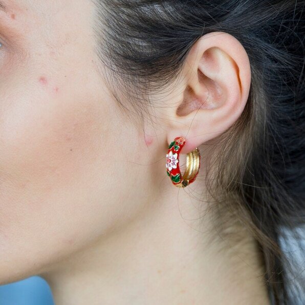 The Colourful Aura Large Enamel Huggie Multicolour Rainbow Dainty Floral Hoop Earrings